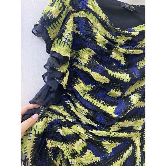 Etcetera Women’s 12 Yellow And Blue Floral Sleeveless Blouse Ruffle - Picture 2 of 12